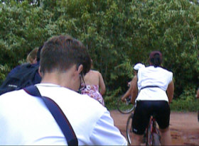 The true die-hards try to stay on their bikes today.