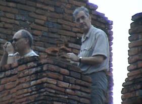 Steef Volp and Hans Jansen enjoying the views from Wat Sri Samphet temple.